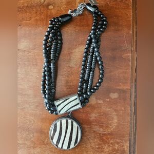 Chicos Statement Zebra Pendant Multistrand Necklace - Black -